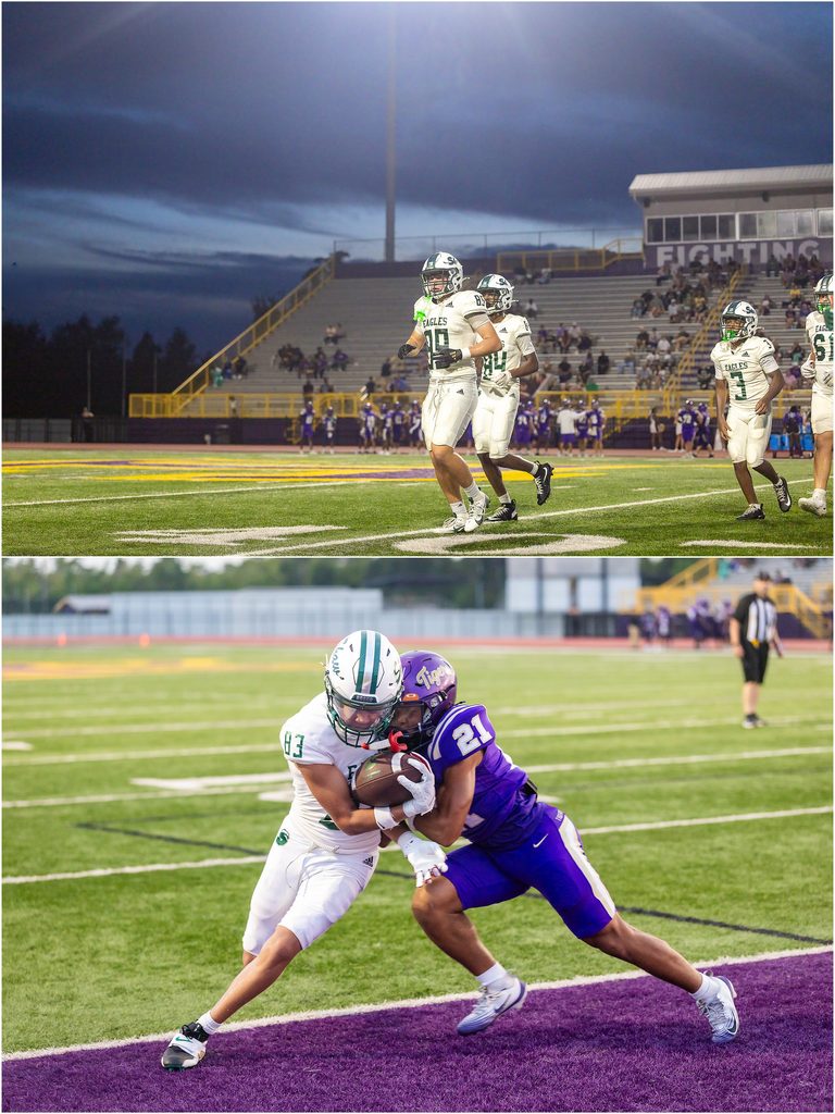 Shaw Eagles football JV team against the Hahnville tigers at Hahnville's stadium.